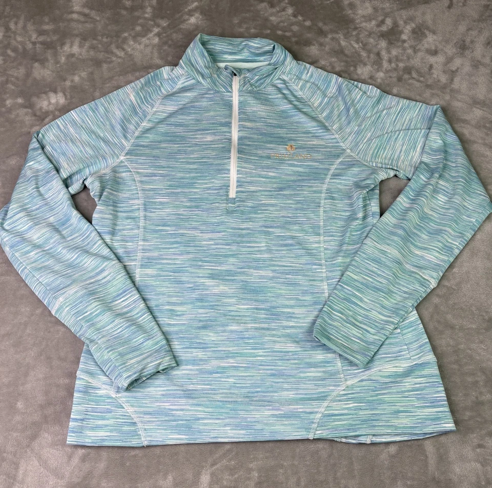 Pullover Peter Millar con cremallera de cuarto para mujer grande azul a rayas logotipo elástico de golf Foto 1 de 4