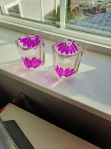 votive candle holder set Set Of 2 Handpainted Spring Floral - Picture 1 of 3