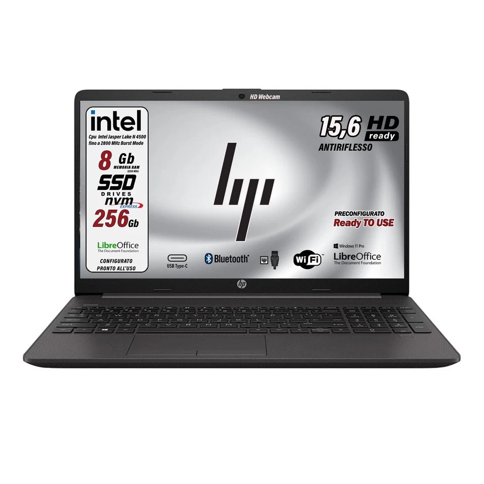 Notebook HP 250 G9 Intel N4500 SSD 256 GB RAM 8 GB 15,6" HD Win11Pro