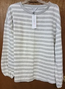 NUEVO CON ETIQUETAS Mujer LIZ CLAIBORNE Manga Larga TOP Talla XXL Gris Blanco Rayas Algodón $40 - Imagen 1 de 5