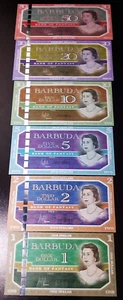 BARBUDA 6 PCS SET 1 2 5 10 20 50 DOLLARS 2019 UNC HYBRID POLYMER QEII - Picture 1 of 7