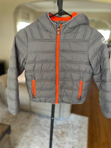 Giacca felpa con cappuccio Michael Kors bambino grigio arancione taglia 6 ragazzo ragazza foderata in pile