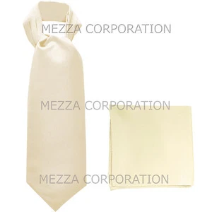 New Men's Polyester Ascot Cravat Necktie Hankie Solid Ivory wedding formal prom - Picture 1 of 5