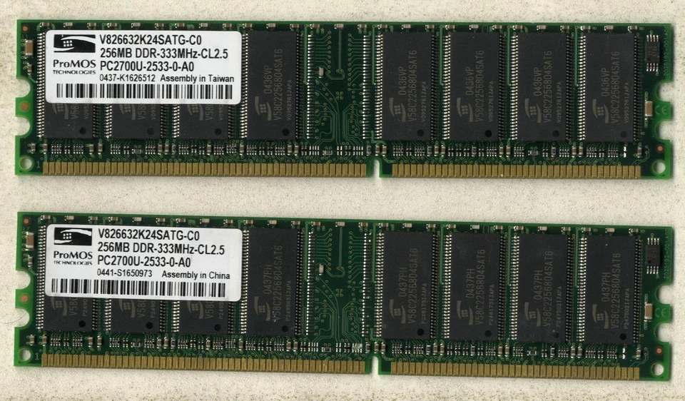 2 ProMOS Tech V826632K24SATG -C0 DDR 256MB PC-2700 Memoria RAM 333 - USATA  - Immagine 1 di 1