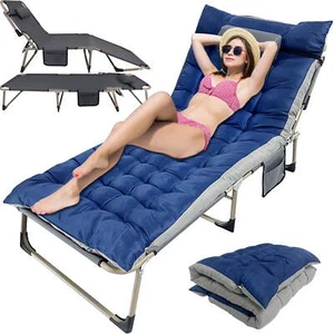 Folding Camping Cot Bed with Pillow, Adjustable 5-Position Folding Chaise Lounge - Picture 1 of 8