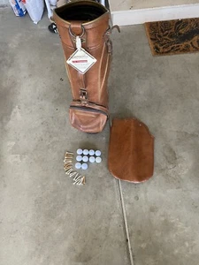 Rare Vintage Graftek Exxon Leather Golf Bag With Balls And Tees FREE SHIPPING - Picture 1 of 20