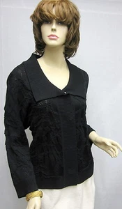 St. John Knit NWOT Black Open Stitch Snap JACKET SZ M - Picture 1 of 7