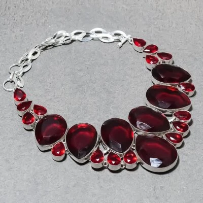 Collar Facetado Mozambique Granate Forma de Pera Piedras Preciosas Hecho a Mano Regalo Joyería 18" Foto 1 de 4