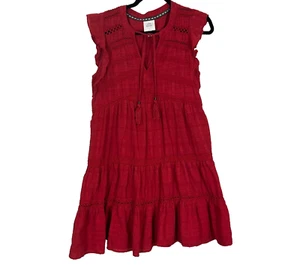 Vestido Knox Rose Mediano Hasta la Rodilla Rojo En Niveles Volantes Borlas Campesino Boho - Imagen 1 de 9