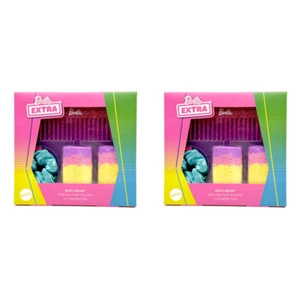 2x 4pc Barbie Extra Hair Comb/Scrunchie/Fizzer Kids Shower Bath Care Set 6y+ - Picture 1 of 2