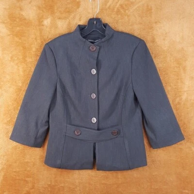 Blazer DONNA DEGNAN Mujer Talla 8 Gris Chaqueta Abotonada Manga 3/4 Foto 1 de 4
