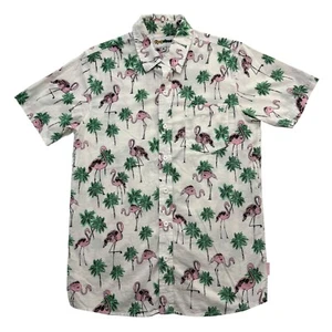 Tipsy Elves Flamingo Aloha SS Shirt Palm Trees Hawaiian Tropical Novelty Mens S - Picture 1 of 9