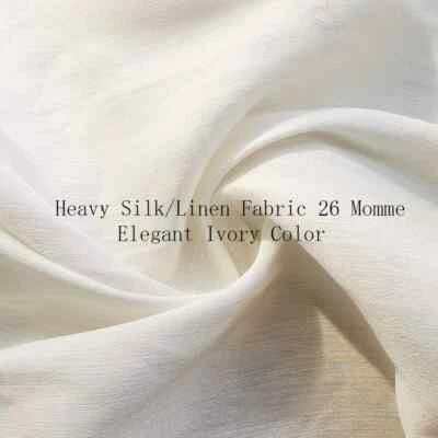47'' Wide By Yards Heavy 26 Momme Slub Cream White Natural Silk Linen Fabric - Image 1 of 4