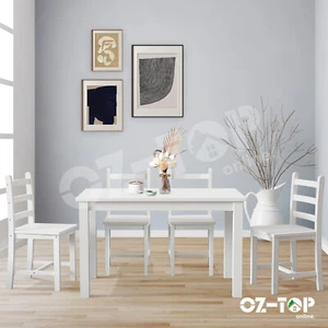 Dining Table Wooden Rectangular Kitchen Living Room Furniture w/4 Chairs White - Picture 1 of 9