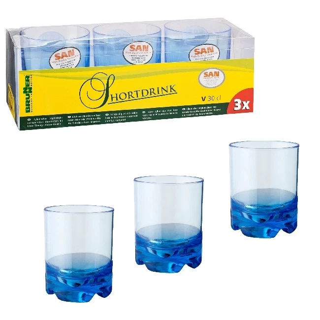 Camping Brunner Shortdrinkglas Blau Trinkglas Becher Campinggeschirr 0,3 3er Set