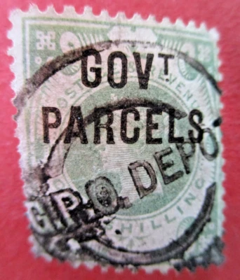 1890 1 Shilling Green SGo68 Victoria Govt Parcels Surface Printed G Britain Used - Image 1 of 4