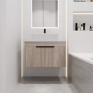 Gabinete de tocador de baño flotante de montaje en pared de 30" con lavabo de cerámica juego de 2 puertas - Imagen 1 de 9