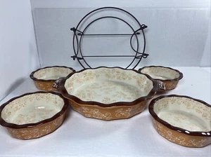 Temptations By Tara Ovenware Floral Lace 9” Baking Dish W/rack And 4 Bowls 5” - Picture 1 of 10