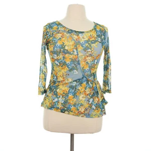 Skye's The Limit Women's Blue Sheer Stretch Floral Blouse Top - Size Medium - Picture 1 of 7