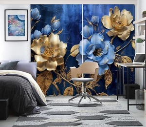 3D Edle Goldene Blumen H6155 Foto Blockout Vorhang Stoff Fenster Erin 2023 - Picture 1 of 7