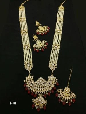 Kundan Mroon Beaded Long Rani Haar Style Necklace Earring Women Jewelry Set - Imagem 1 de 2