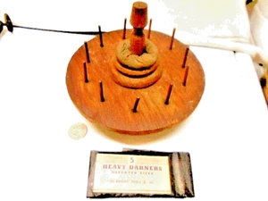 antique wooden 11 cotton reel thread holder- lazy susan + NEEDLE PACKS - Picture 1 of 3