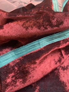 1/4 Yard - VINTAGE WINE TURQUOISE SILK RAYON VELVET TWO TON FABRIC - Picture 1 of 1