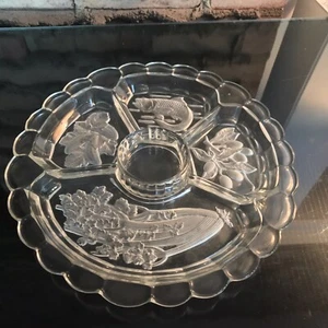 "Plato dividido redondo vintage crudita 5 secciones vidrio en relieve 12""" - Imagen 1 de 8