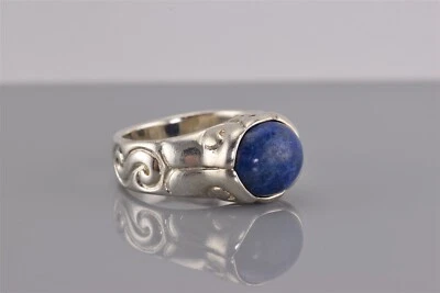 Anillo ESPO SIG Plata Esterlina Azul Lapislázuli Tallado Remolino Banda 925 Talla: 9 Foto 1 de 4