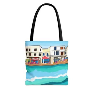 New Colorful Beachtown Tote, Summer Bag, Vacation Essential, Coastal Art Tote - Picture 1 of 21