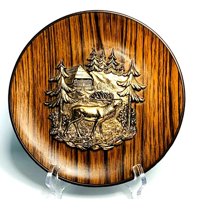 COPPER ELK WALL HANGING PLATE Relief Wood Patterned Wilderness Hunting Cabin - Image 1 of 4