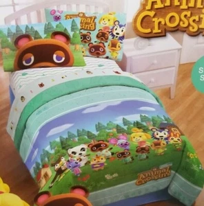 4 pc New Horizons Animal Crossing Day Paradise Twin Comforter & Sheet Set NIP - Picture 1 of 11