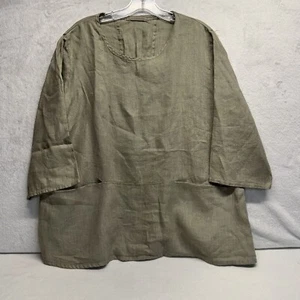 Cut-Loose Taupe 100% Linen Boxy 3/4 Sleeve Lagenlook Top Sz. Large - Picture 1 of 9