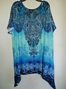 Top donna taglie forti 1X blu/verde Simply Emma - Foto 1 di 2