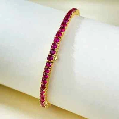 Brazalete de tenis redondo de 8 quilates creado en laboratorio con rubí rosa para mujer de 7,5" enchapado en oro amarillo de 14 quilates Foto 1 de 3