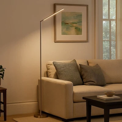 NOWA Standlampe Wohnzimmerleuchte Stehleuchte beweglich silber LED Touchdimmer 145 cm