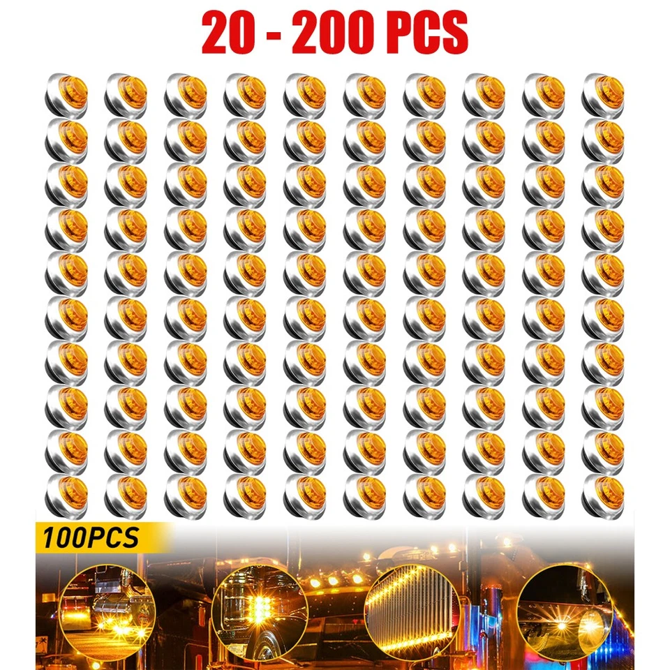 3/4" Amber Round LED Side Marker Truck Trailer Chrome Bezel Clearance 20-200PCS - Image 1 of 4