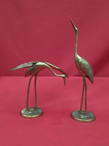 Vtg Pair Of Solid Brass Herons Egrets By Leonard Silver Mfg. Co. 12" & 7" Decor - Picture 1 of 15