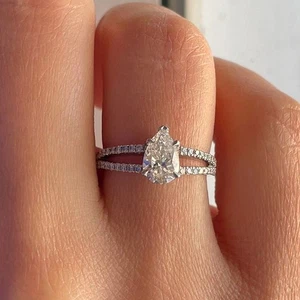 950 Platinum IGI GIA Certified Lab Grown Diamond Wedding Ring 1.50 CT Pear Cut - Picture 1 of 14