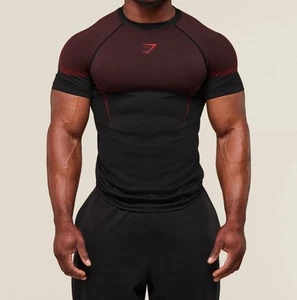 Gymshark ONYX V5 5.0 Seamless T-Shirt Tee Black Carmine Red Size L Large - Picture 1 of 10