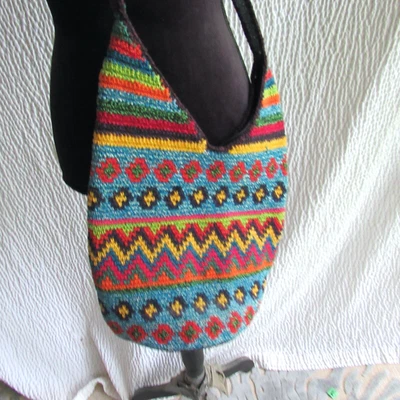 Vintage Bohemian Hippie Woven Tote Barrel Bag One Of A Kind Cross Body Purse - Image 1 of 4