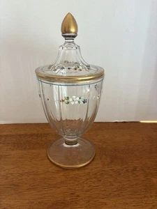 Art Deco/ GLASS CAMBRIDGE ENAMELED ROSES /CANDY JAR /9" Vintage - Picture 1 of 13