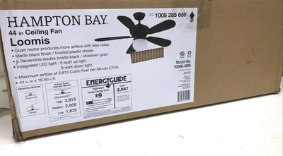 Hampton Bay Loomis 44 in. Matte Black Ceiling Fan with Light and Star Uplight - Image 1 of 3