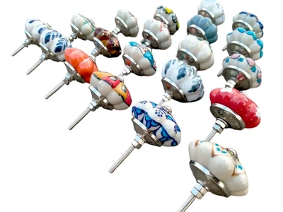 Lote de 10 perillas de gabinete de cerámica pintadas a mano indias tiradores manija de puerta de cajón Foto 1 de 4