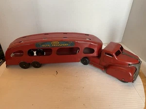 Vintage 1940er 50er Marx Pressed Steel Toy Deluxe Autotransport Truck Car Hauler - Bild 1 von 21