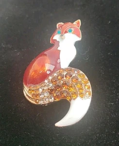 Rhinestone & Enamel Red Fox Brooch/Pendant 1.5" Wide X 2" Long - Picture 1 of 2
