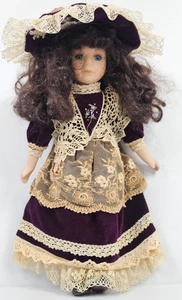 Vintage porcelain doll Brown Hair Blue Eyes With Long Dress & Shoes 35cm Tall - Picture 1 of 14