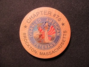 Brockton, Massachusetts Wooden Nickel Token - Disabled American Veterans $ Coin - Picture 1 of 2