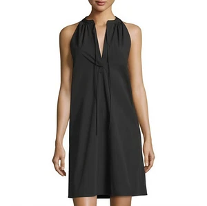 Theory Nallane leichtes Popeline ärmellos schwarz Baumwolle V-Ausschnitt Minikleid Gr 6 - Bild 1 von 16
