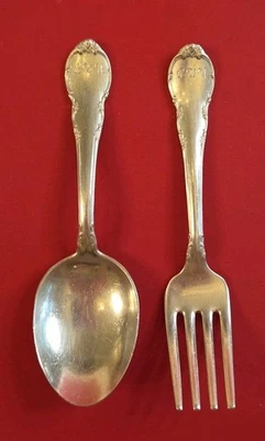 ANTIQUE Lunt Sterling Silver Modern Victorian Baby Child Fork & Spoon Set 4"L - Image 1 of 4